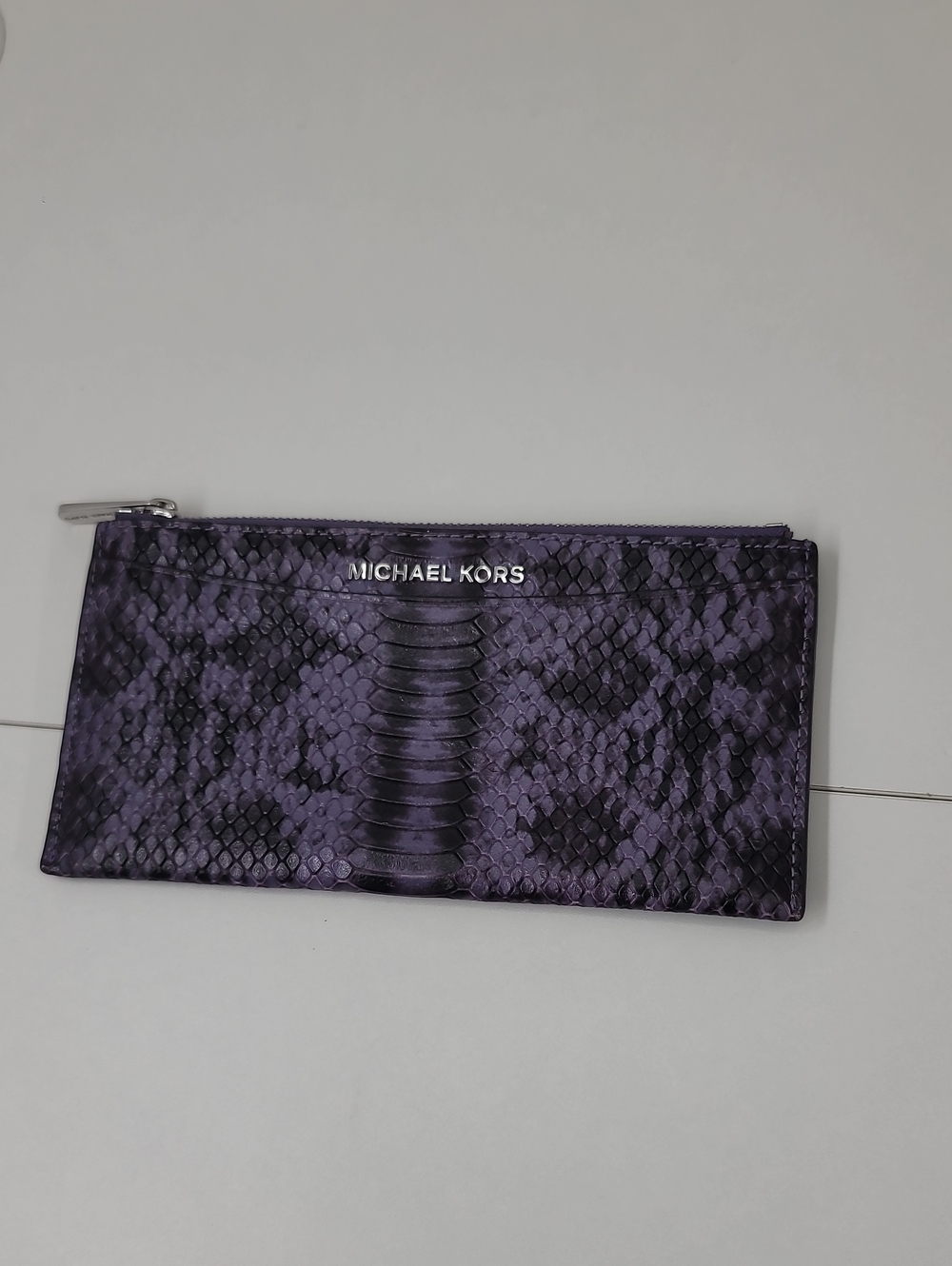 Michael Kors Jet Set Purple Snake-Embossed Slim Zip Wallet